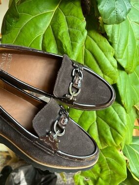 Donald J. Pliner Brown Suede Loafers with Metal Bit